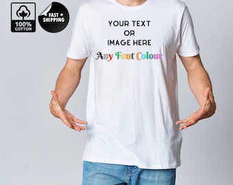 Personalisiertes Herren-Baumwoll-T-Shirt, benutzerdefinierter Text und Bild, Druck vorne / hinten