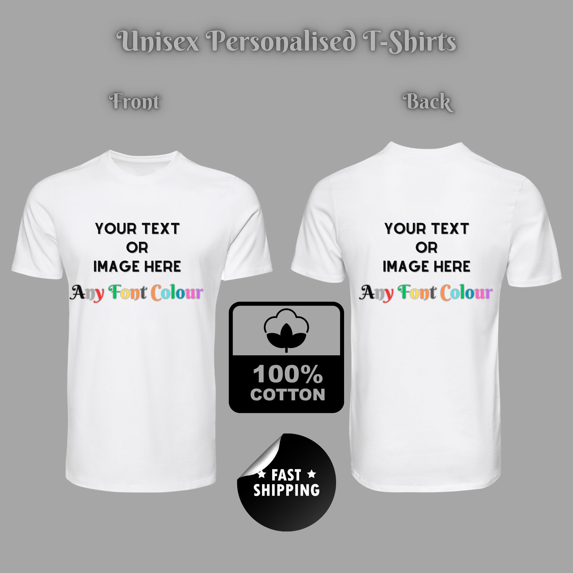 Custom Text T-Shirt – Design Your Own Front/Back/Side Print, Unisex T-Shirt, Grey, X-Large - View #4