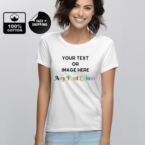 Women&#39;s Personalised Any Image and Colour Text Shirt, Front and Back Custom Text Shirt, Personalised Custom Shirt, Customise Your Own Shirt