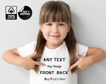 Personalisiertes T-Shirt für Kinder, beliebiger Text, beliebiges Bild, benutzerdefiniertes T-Shirt für Kinder, Vorder- und Rückseite bedruckt, Kleinkind-T-Shirt, Passen Sie Ihr Kleinkind-Shirt an