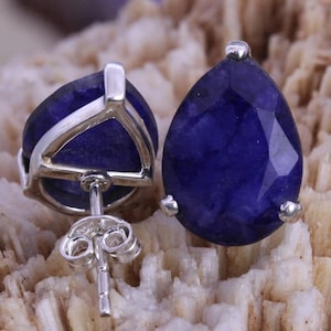 Minimalist Raw Sapphire Earrings/Natural Glamour in Unique Handmade Design/925 Sterling Silver/Unique Gift for Her/Boho Design Studs