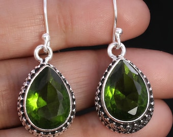 Handgemaakte zilveren peridot-druppeloorbellen, fijne edelsteensieraden