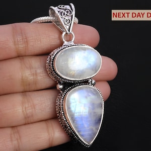Boho Chic Blue Moonstone Necklace/Ethereal Gift for Her/Fine Silver Jewellery/Handmade Necklace/Unique Gift for Her/Statement Jewellery