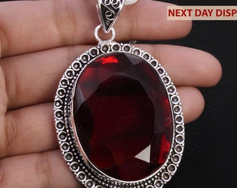 Handgefertigter Silber Granat Anhänger: Boho Edelstein Halskette, Handwerker Schmuck