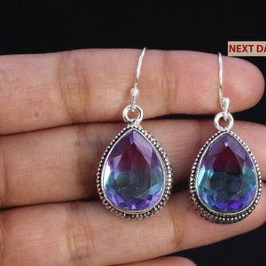 Bi-Color Tourmaline Earrings/Fine Work Silver Drop Dangle Jewellery/Handmade Fine Work/Boho Gift for Her/Statement Gemstone Earrings