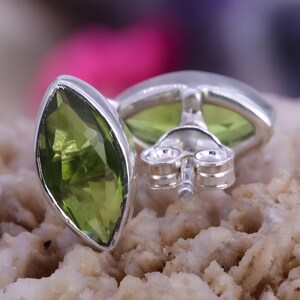 Sterling Silver Peridot Earrings/Minimalist Green Stone Jewelry for Her/Ready to Ship/UK Artisan/Boho Chic Style Peridot Stud Earrings