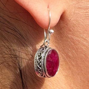 Raw Ruby Dangle Earrings/Natural Ruby Drop Earrings/Silver Handmade Jewellery/Fine Work Earrings/Gift for Her/Boho Gemstone Earrings