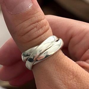 Triple Interlocked Sterling Silver Ring/Three Rolling Ring/Multi Band Ring/Handmade Ring/Statement Ring/Boho Style Ring/All Customized Sizes