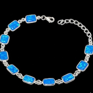 Handmade Blue Opal Bracelet: Rectangular Stone, Boho Silver jewellery