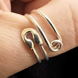 925 Sterling Silver Safety Pin Ring/Handmade Adjustable Statement Ring/Boho Style Jewellery/Gift for Her/Minimalist Fashion Ring/All Sizes