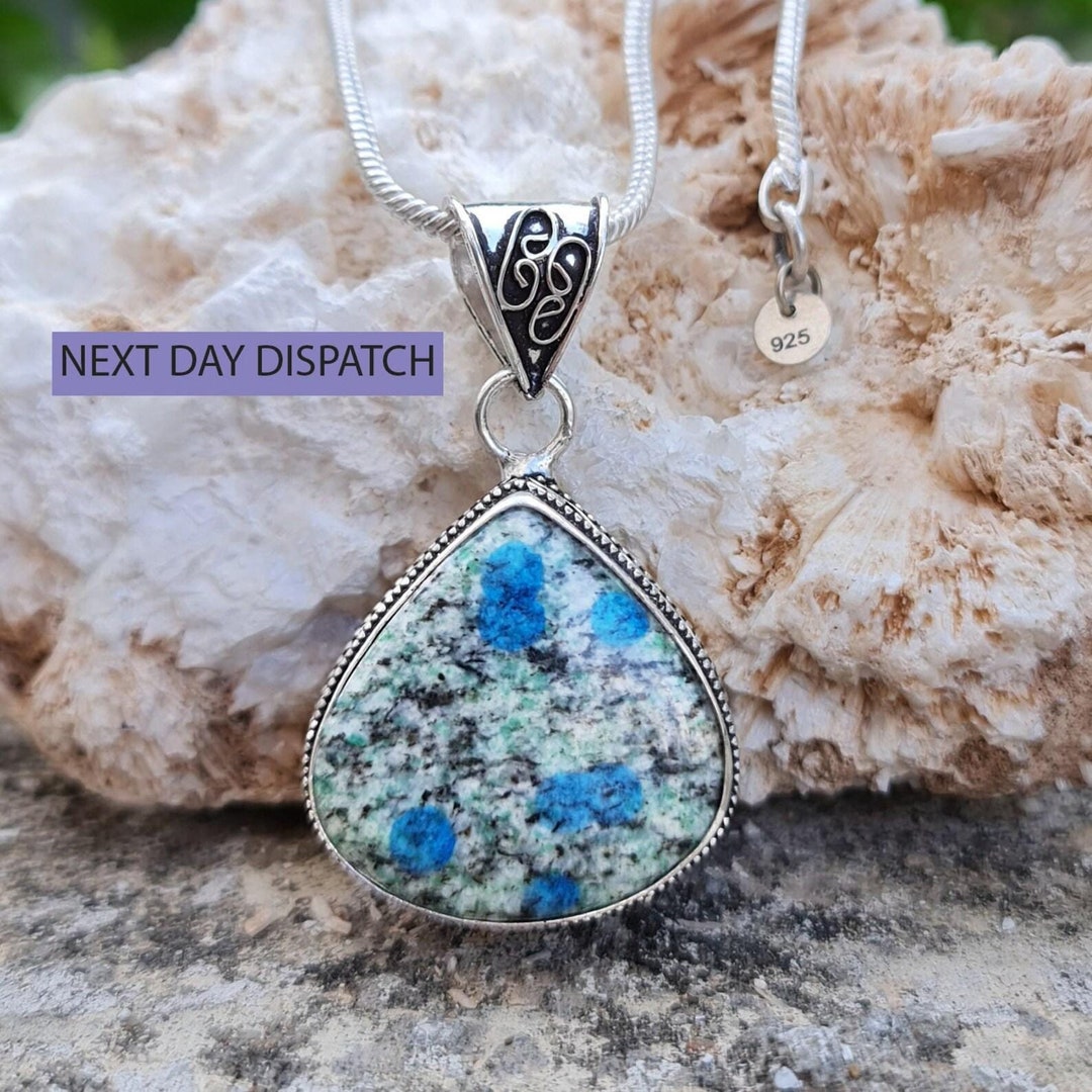 K2 Azurite Jasper Silver Fine Work Pendant Gift for Girls/women