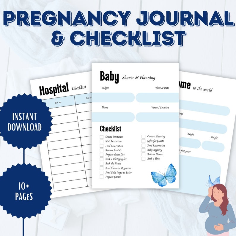 Blue Pregnancy Journal and Checklist Mom Pregnancy Journey New Mom