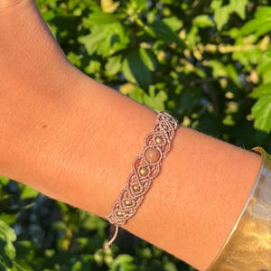 Macrame Bracelet ”Lilian” - Boho Handmade Jewelry with Gemstone and Brass Beads // Adjustable Woven Bracelet - Hippie Bohemian Style