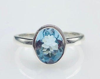 925 Sterling Silver Ring, Beautiful Ring Of Natural Blue Topaz Oval Gemstones, Genuine Blue Topaz Oval Loose Gemstone Ring.