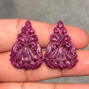 Natural No Heat Ruby Carving Pair , HandMade Flower Carved Ruby Carving , Fancy Cut Ruby Carving Pair For Making Luxury Earring .