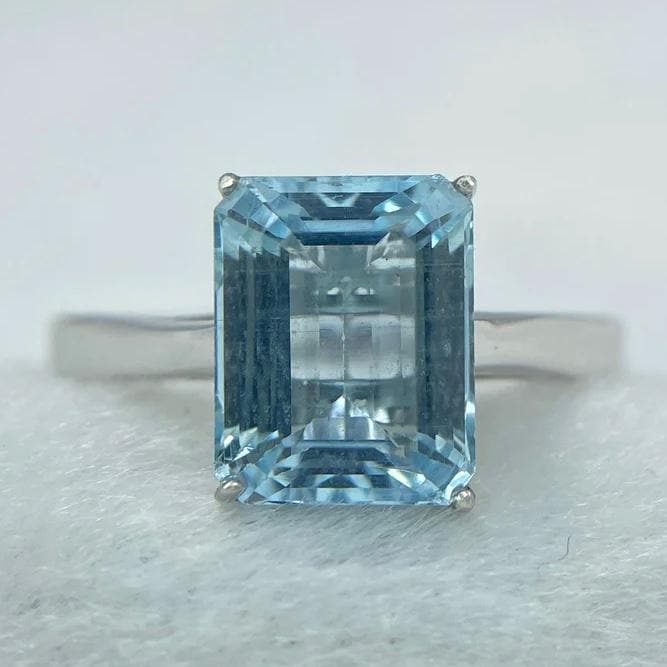3.00 CT's, Natural Aquamarine Ring, 925 Silver Ring, Emerald Cut Ring,…