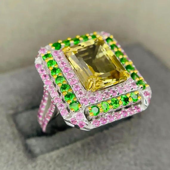 素晴らしいゴールデンベリルリング、サファイア＆ツァボライトリング 
