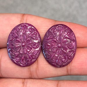 Amazing Natural No Heat Ruby Carving Pair , Flower Carved Ruby Carving , Oval Cut Ruby Carving Pair For Making Luxury Earring ,Gem For Jewel