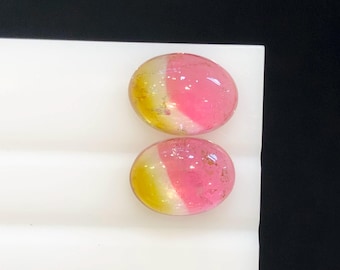 5.40 Ct’s , Natural Bio Color TourMaline Pair , Oval Cab Tourmaline Pair For Jewellery ,  Pink & Yellow Color Matching Tourmaline Cabochon .