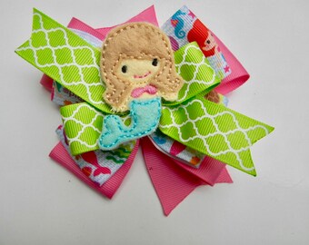 Mermaid Hair Bow: Colorful Pinwheel Ribbon Clip (4.5 inch)