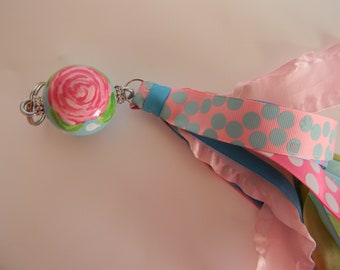 Hand painted rose wooden ball key rings-key fobs-wooden balls-hand painted designs-key chains