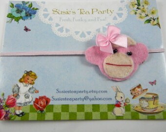 Pink Sock Monkey Headband: Hand Sewn Felt Baby Headband-sock monkey feltie