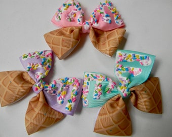 Ice Cream Sprinkle Hair Bow: Birthday Cake Confetti Bow (4 inch)