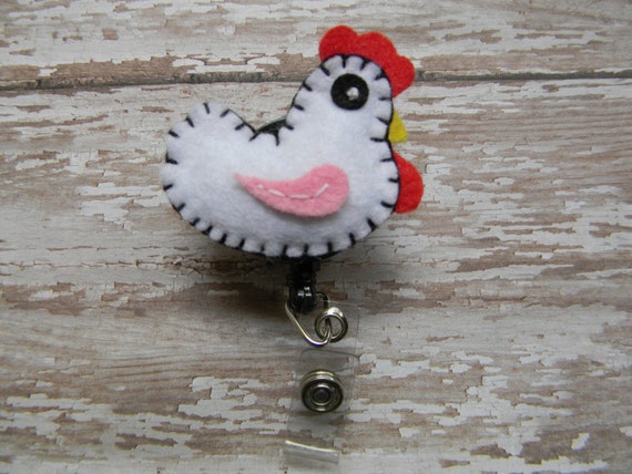 Chicken Badge Reel Felt Badge Reel ID Badge Reel Retractable Badge Reel  Retractable ID Reel Nurse Gift 