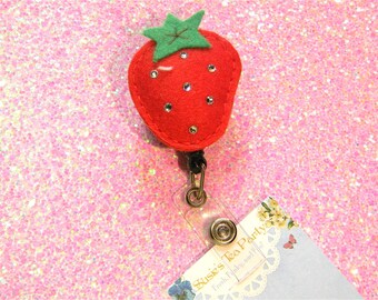 Strawberry Badge Reel - Felt Badge Reel - ID Badge Reel - Retractable Badge Reel - Retractable ID Reel - Nurse Gift