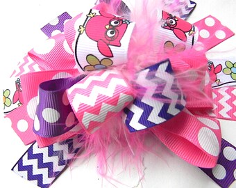 OTT owl-Hair Bows- Chevron Owl Hair bow -Pigtail Owl Hair Bows-Over the Top bow-Boutique Style bow