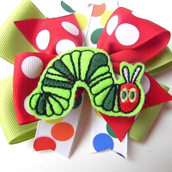 Caterpillar Hair Bow - Hungry Caterpiller Stacked Bow - Polka dot Bow - Boutique Style Bow - Hair Bow