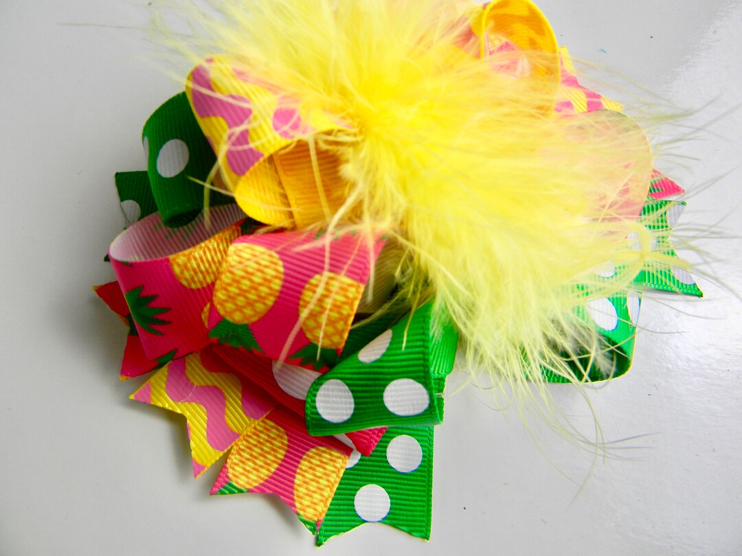 Pineapple Hair Bowspink and Green Pineapple Hair Bowhair Clippolka Dot Hair Bow Etsy