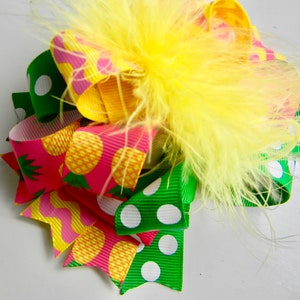 Pineapple Hair Bows-Pink and green pineapple Hair Bow-hair clip-Polka Dot hair bow