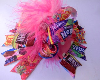 Candy Bar Hair Bows-Candy hair bow-Ott Hair Bow-Hot pink Yellow hair bow-Blue hair bow