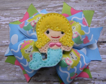 Mermaid Hair Bow: Colorful Pinwheel Design, Alligator Clip