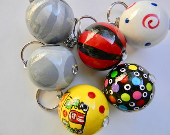 wooden ball key rings-key fobs-wooden balls-hand painted designs-key chains