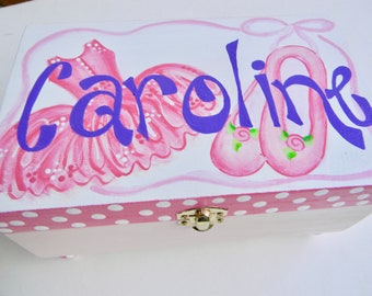 Ballet Wooden Jewelry Box-Personalized Ballerina Treasure Box-flower girls gift -keepsake box-hand painted kid jewelry box