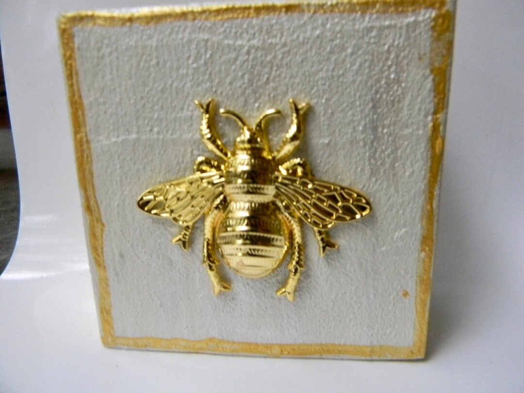 Hand Painted Bee Wood Block Art Gold Bee Art Wooden Bee Art Etsy