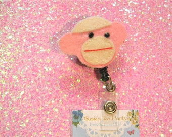 Sock Monkey Badge Reel - Felt Badge Reel - ID Badge Reel - Retractable Badge Reel - Retractable ID Reel - Nurse Gift