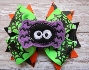 Spider Hair Bows-Halloween Hair Bow-Spider hair clip-purple spider hair bow