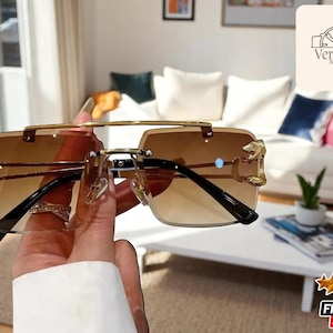 Rimless Sunglasses: Boho Animal Decor, Double-Layer Frame