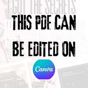 May include: A black and white image with the text "THIS PDF CAN BE EDITED ON Canva" in bold, large font. The text is superimposed over a background image of money and a car.