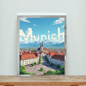 Munich Wall Art Print | Anime Style Germany City Poster | Digital Download | Munich Travel Poster | German Skyline Decor | Printable Citymap