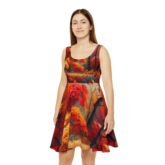 Qualityandbeauty93 Fall Leaves Skater Dress Autumn Tree Patterned Dress Women s Dress for Nature Lovers Tree Print Dress Fall Fashion Outfit