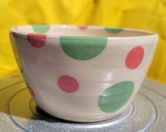 Pistachio Blush Polka Dot Ceramic Trinket Ring Key Dish Bowl