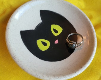 Black Cat Ceramic Trinket Ring Key Dish