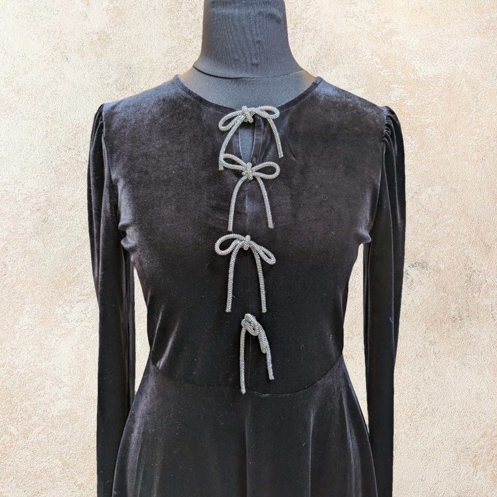 Mini Embroidered Black Velvet Gown