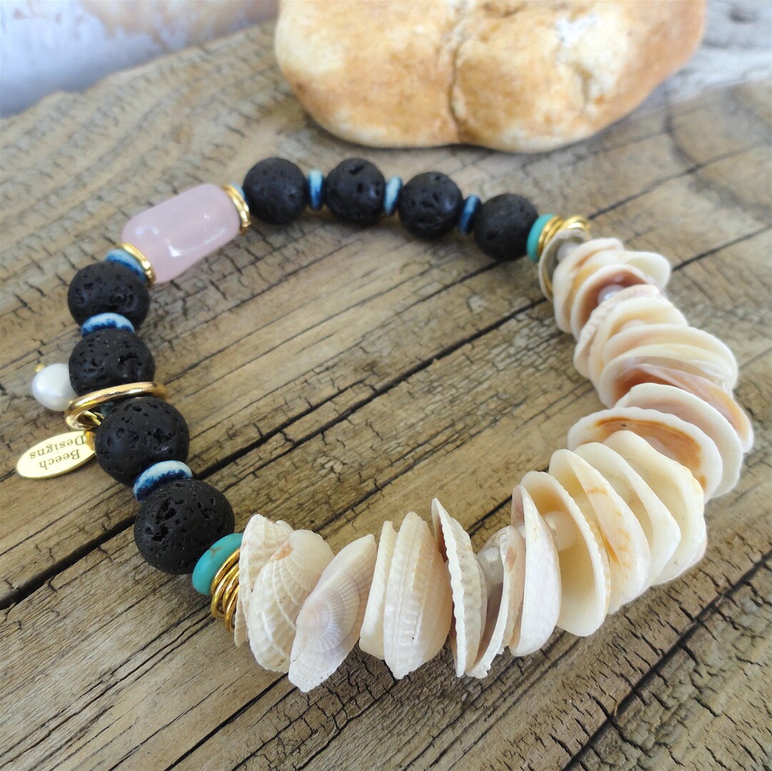 Shell Maala Shell Mala, Mala Bracelet, Shell Mala Lava Rock Mala Rose Quartz ...