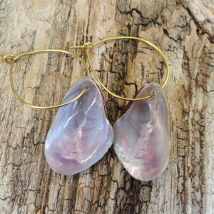 Real Natural Mussel Shell Hoop Earrings, Handmade Shell Hoop Earrings VIIII
