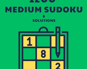 Sudoku PDF Digital Download: 1,200 Medium Sudoku Puzzles with Solutions